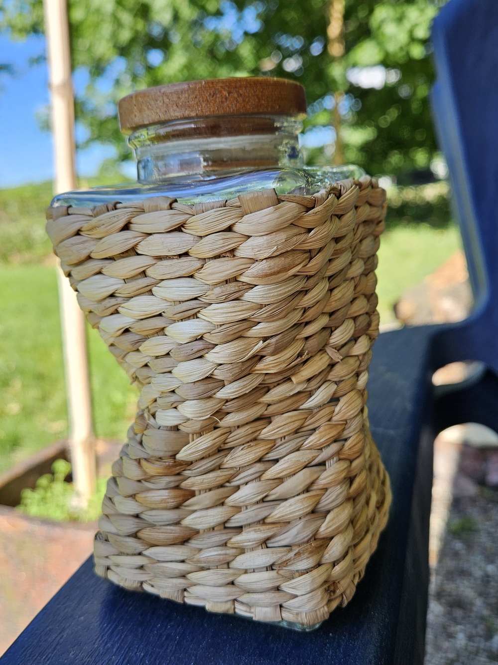 Seagrass Woven Natural Rattan Glass Jar with Wood Lid